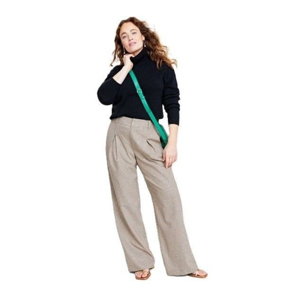 On 34th Womens XL Grey Plaid Combo Sequin Wide Leg Pants NWT T37